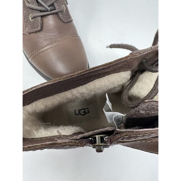 UGG Jaidyn boots size 8 Brown Leather Booties Buckle Lace Side Zip Sherpa Lined - Picture 14 of 15